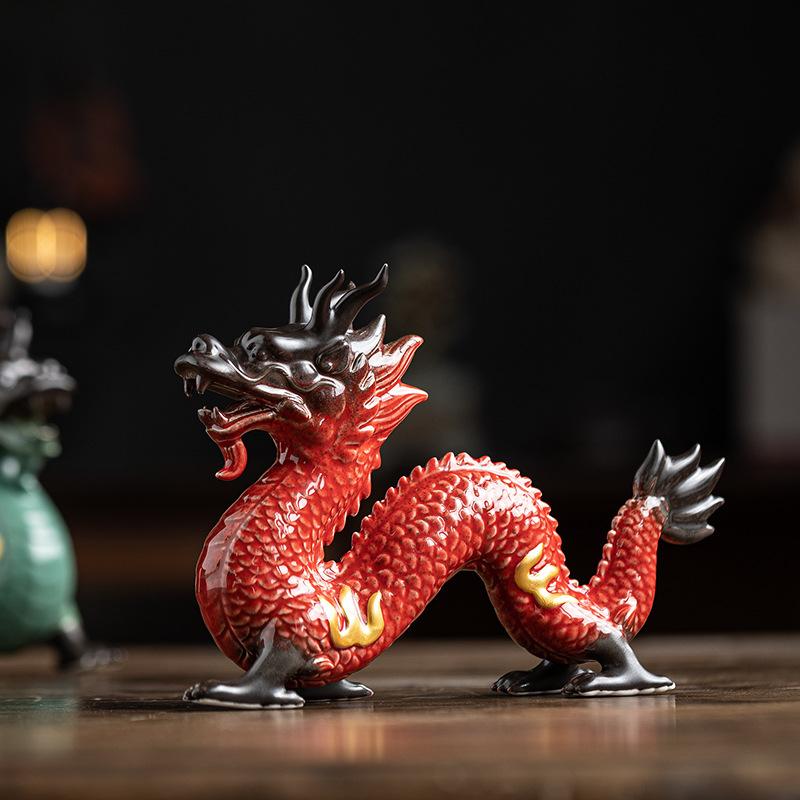 Ceramic Dragon Ornaments Attract Wealth, Living Room Decorations, Red Blue , Zodiac Dragons, Mascots, Office Desktop Crafts