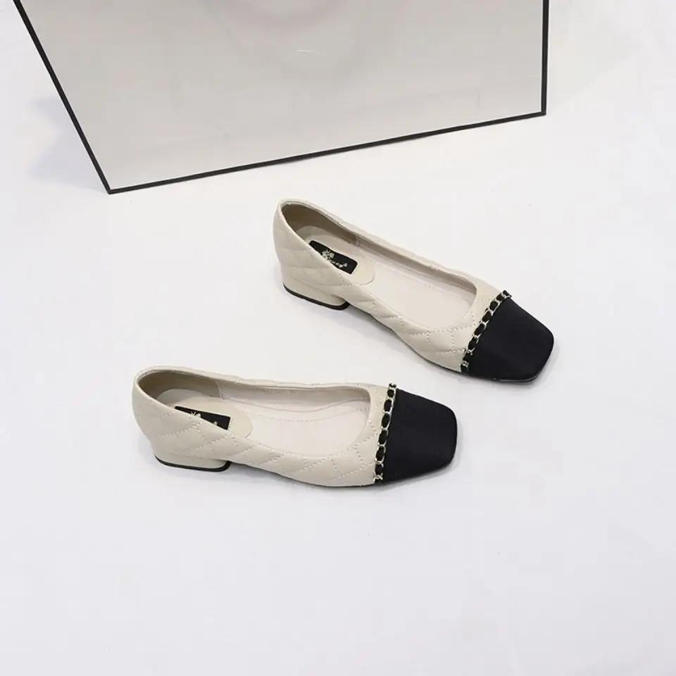 Модные туфли женские на блочном каблуке с квадратным носком, низкие, элегантная женская обувь, офисные, роскошные, кожаные, повседневные туфли, удобные, популярные, L A