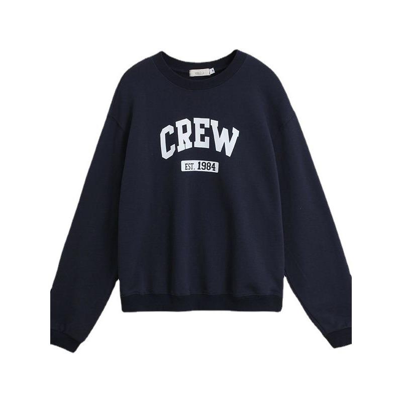 Женское серое худи с принтом букв, женский свободный тонкий пуловер с круглым вырезом и длинными рукавами, повседневный топ для студентки