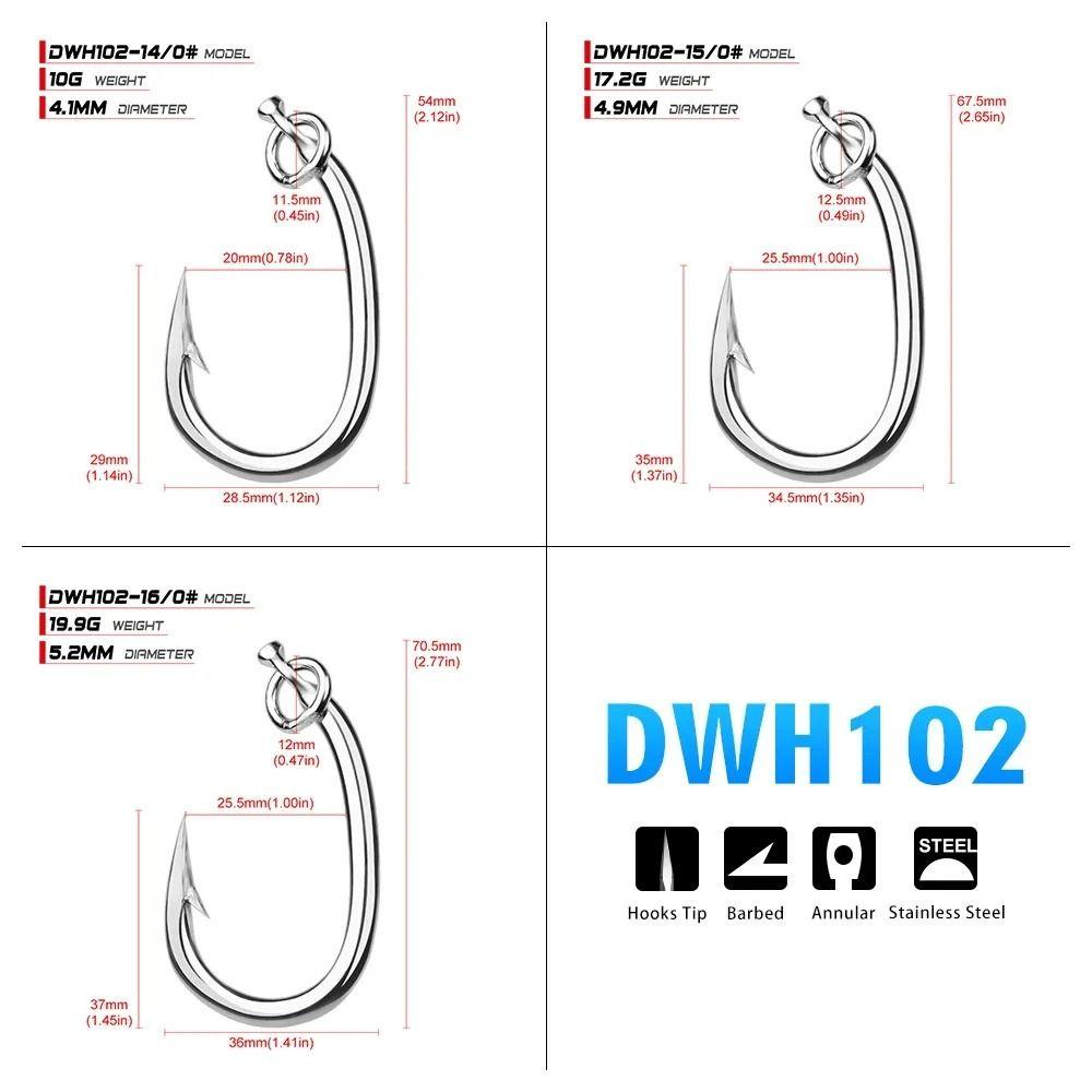 5Pcs Stainless Steel Circle Fishing Hooks Barbed Big Game Hook Tuna Fishhooks  Boat Sea Fishing