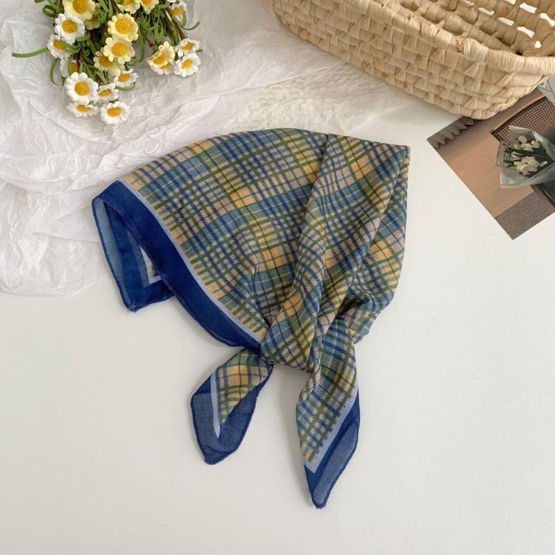 Шелковый шарф на шею маленький квадратный шарф высококачественный новый универсальный клетчатый платок летний женский пасторальный ободок для волос завязанный лентой для волос