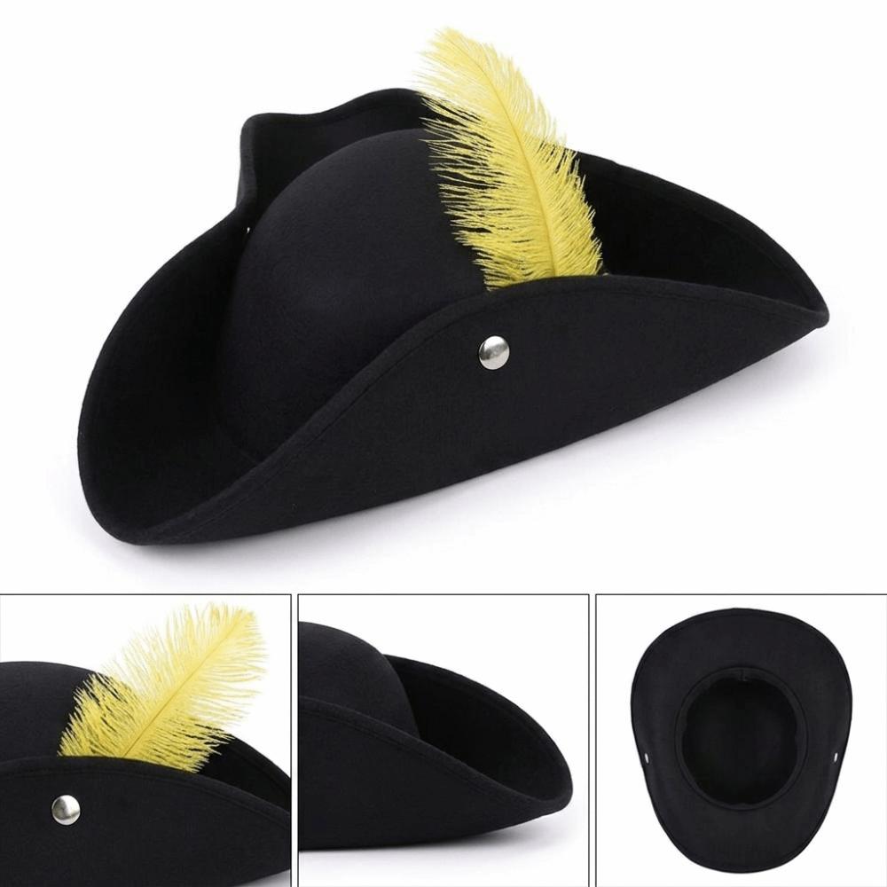 Wide Brim Tricorn Hat Feather Decorated Costume Hat Unisex Fashionable feather hat Halloween Party