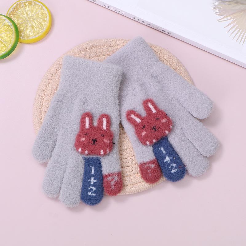 New Outdoor Cold-proof Knitted Warm Children's Gloves Cute Thickened Plush Bunny Finger Gloves