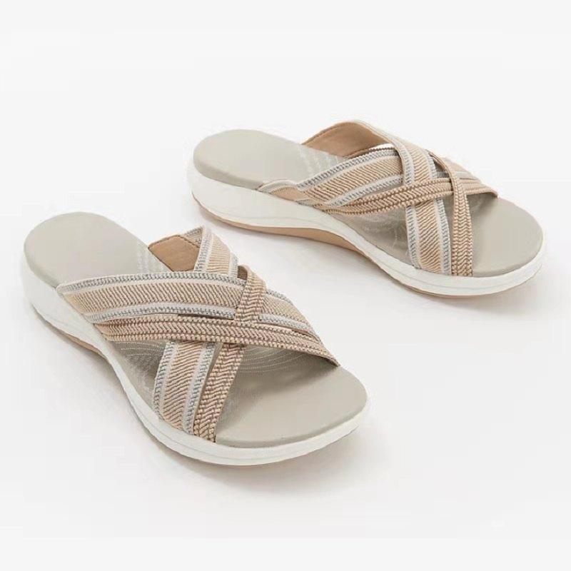Women's Sandals Summer New Flat-bottomed Wedge Heel Fish Mouth Fly-woven Cross Sandals Women's Slippers