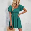 Летнее женское модное однотонное плиссированное платье мини-длины с короткими рукавами