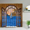 Окно Снаружи Лес Мост Весенний Пейзаж Креативность Шторка для Душа Дзен Камень Дерево Здание Пейзаж Тканевые Шторы С Крючком