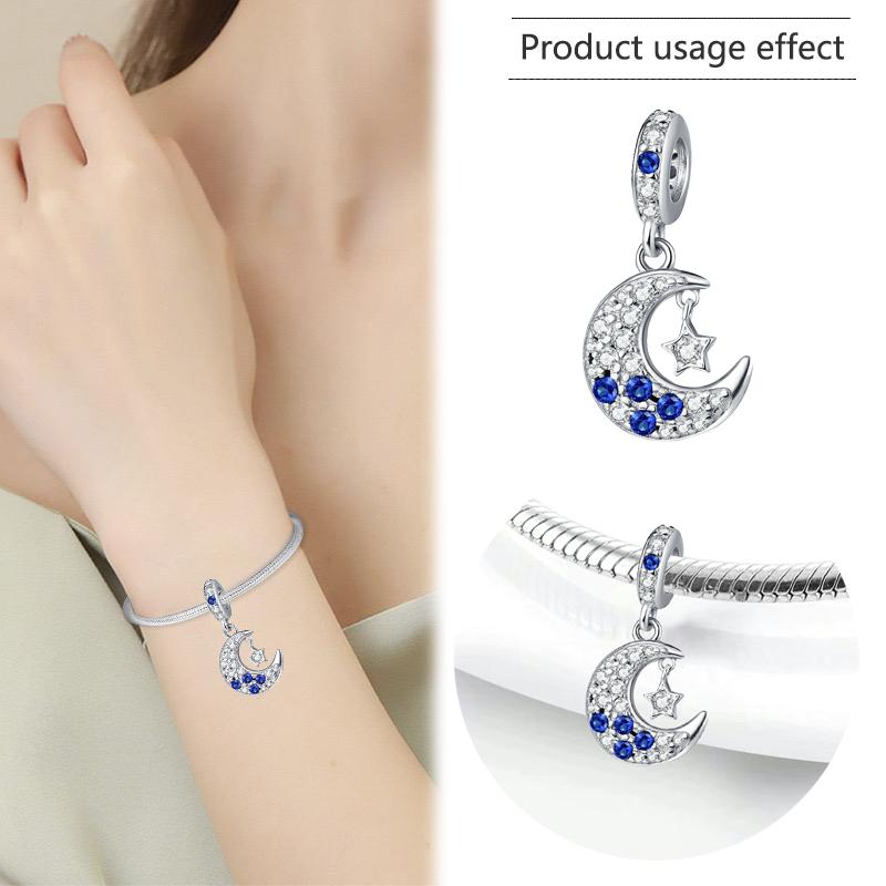 Серебро 925 Пробы Синее Звездное Небо Радуга Шарм-Кулон DIY Браслет Ювелирные Изделия Подарок для Женщин Мужчин Модные Аксессуары