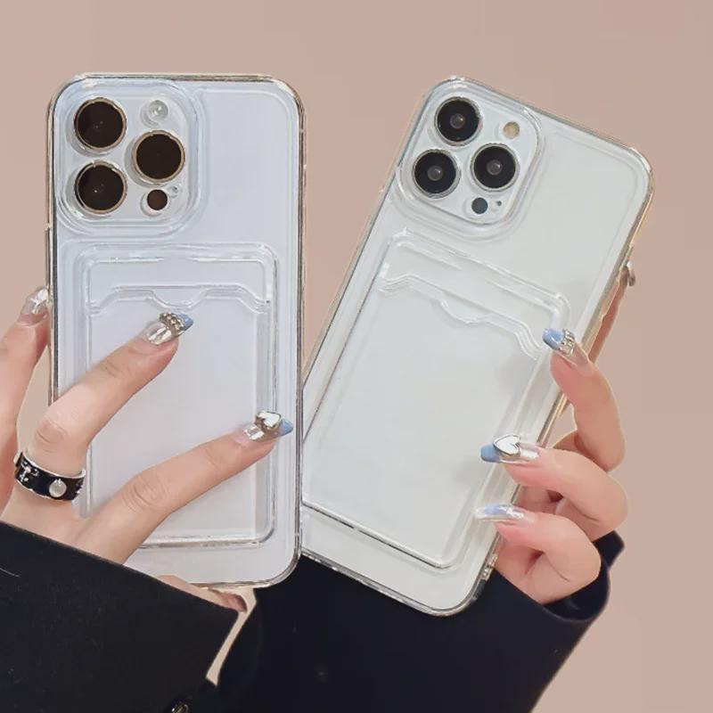 Прозрачный чехол с отделением для карт, защита от падений для iPhone 11/12 и Apple 15PRO