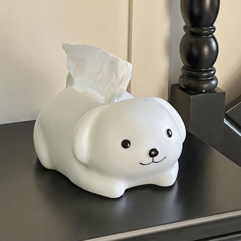 Anti Drop Little Dog Tissue Storage Box Figure Model Little White Dog Model Toy  Birthday Gift