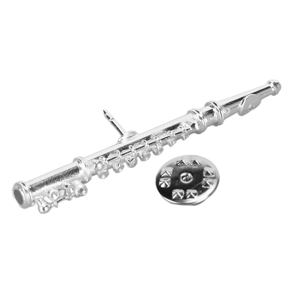 Silver Flute Brooch Miniature Musical Instrument Lapel Brooch Pin with Red Velvet Lined Instrument