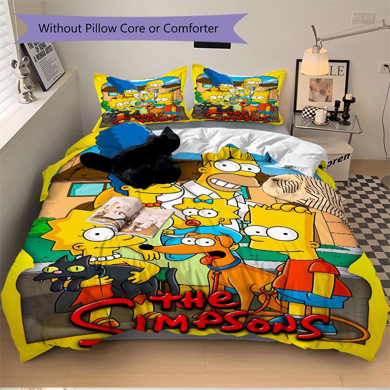 3Pcs Simpsons Family Adventure Bedding Set Soft Fabric Duvet Cover Pillowcases Christmas Xmas Halloween Gift 1 Duvet Cover 2 Pillowcase L1486