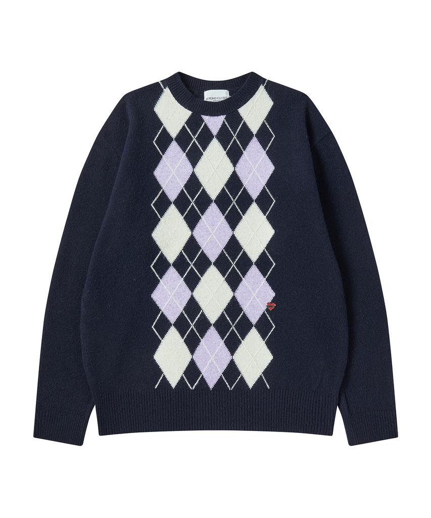 BEYOND CLOSET Romantic Modern Argyle Soft Knit Navy