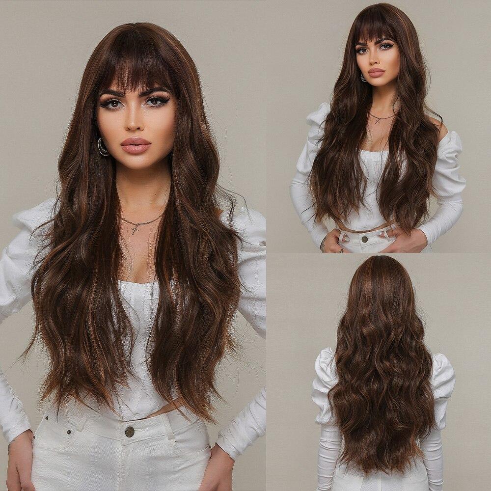 BLONDE UNICORN Синтетические длинные волнистые парики с омбре медово-коричневого цвета с челкой для женщин, термостойкие волосы для повседневного использования для косплея