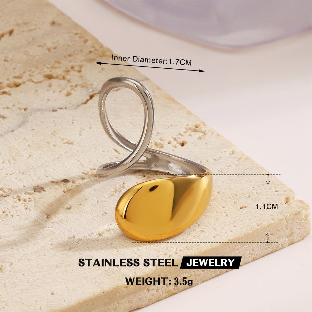 Stainless Steel Chunky Smooth Rings for Women Geometry Creative Hollow Water Drop Shape Rings Jewelry Gifts