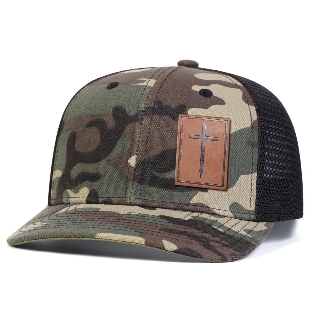 Unisex Cross Brown Leather Label Baseball Net Caps Outdoor Adjustable Spring and Summer Casual Sunscreen Hat