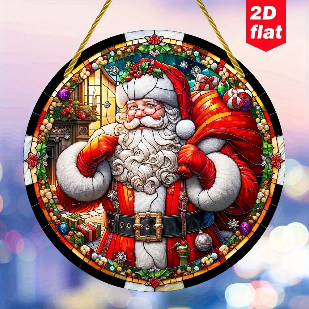 2D Flat - 2D Plane, 2D Plane Printing, 1pc, Santa Claus Themed, Acrylic Pendant, Stained Glass Art Decorative Sign, Suitable for Windows, Walls, Porch
