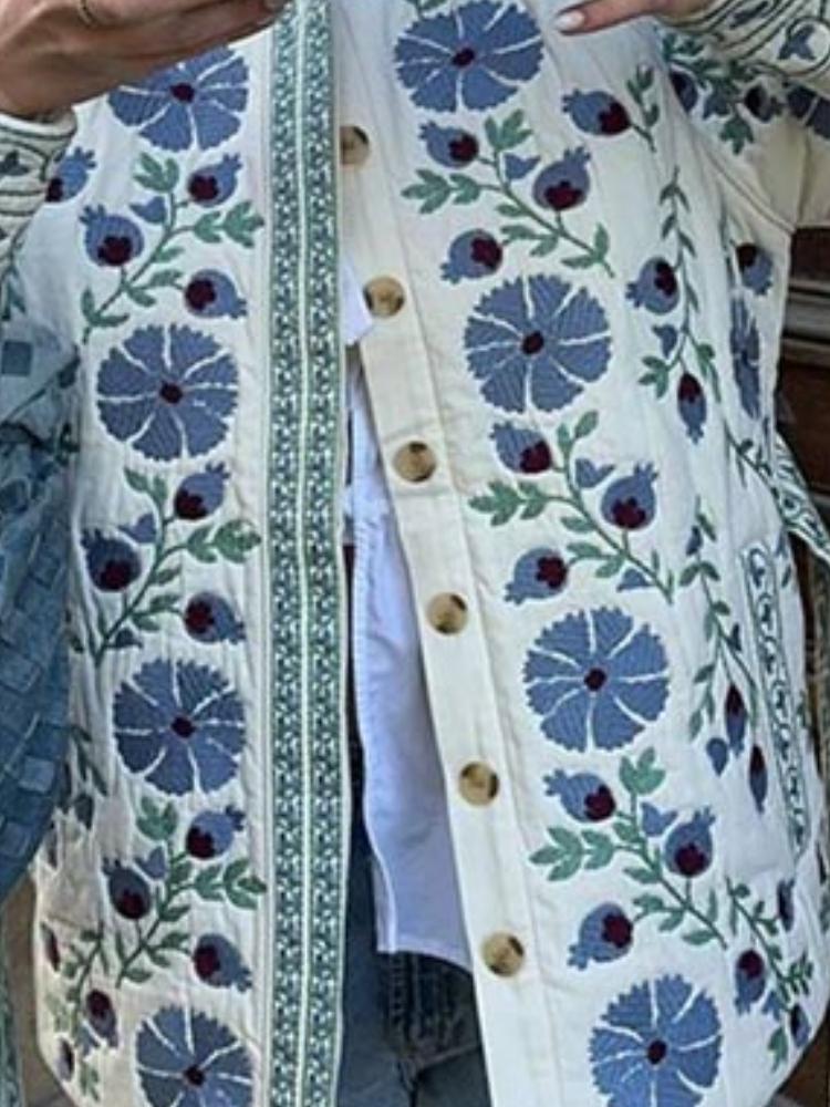 Эстетичная мода на шнуровке, хлопковая уличная куртка, зимняя, новая, с цветочным принтом, кардиган, стеганое пальто, элегантная женская верхняя одежда в стиле Харадзюку Хепберн