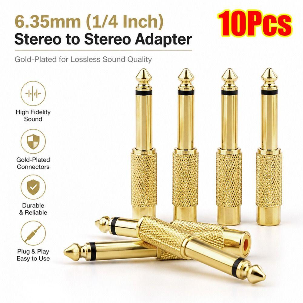 10Pcs Gold-Plated Contacts 1/4" Mono TS Male Connector