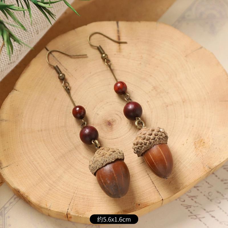Оригинальные серьги Mori Plant Fruit, натуральные желуди, ручная работа, ретро-женские длинные серьги, этнический стиль, литературная и традиционная китайская медицина