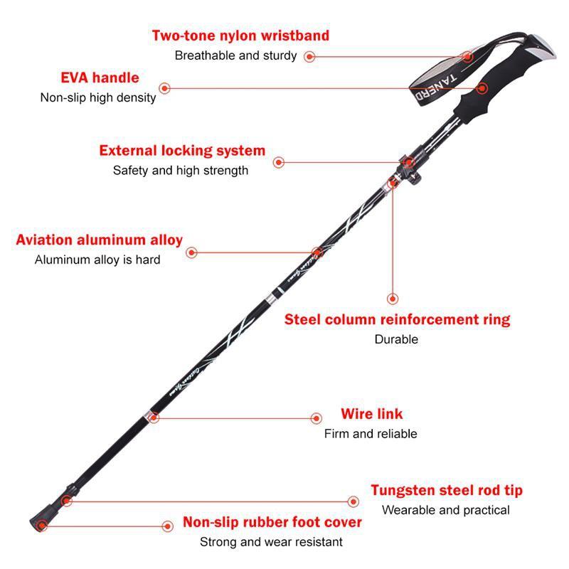 Портативная телескопическая палка для скандинавской ходьбы из алюминиевого сплава на открытом воздухе, 250 г, сверхлегкая прогулочная палка для пешего туризма, трость