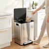 60L Dual Compartment Stainless Steel Bin, with Deodoriser Holders - Silver Tone