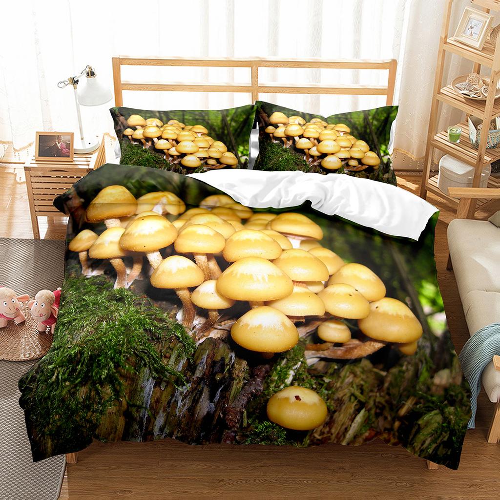 Psychedelic Mushrooms Duvet Cover Set  Polyester Comforter Cover King Queen Size For Kid Boy Girl Bedding Set With Pillowcase
