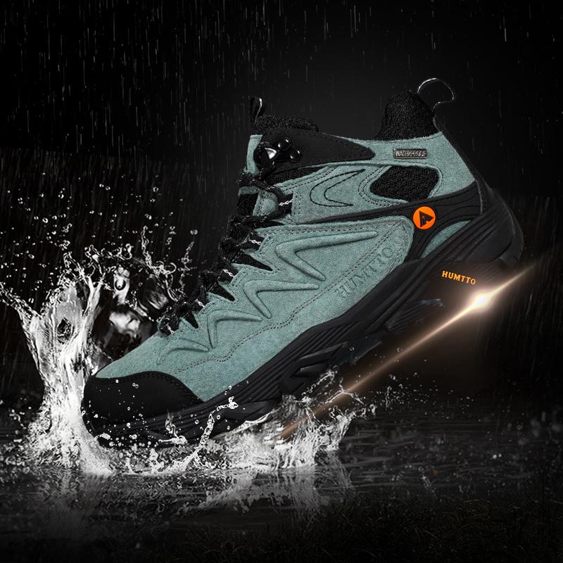 HUMTTO Waterproof Hiking Boots Men Breathable Leather Trekking Shoes Winter High-top Outdoor Fashion Sneakers for Mens