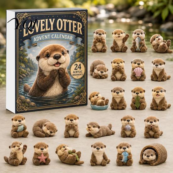 Creative Gift for Friends Otters Advent Calendars 2026, 24 Days 2D Flat Acrylic Ornaments Christmas Winter Holiday Collectibles Countdown Calendar,