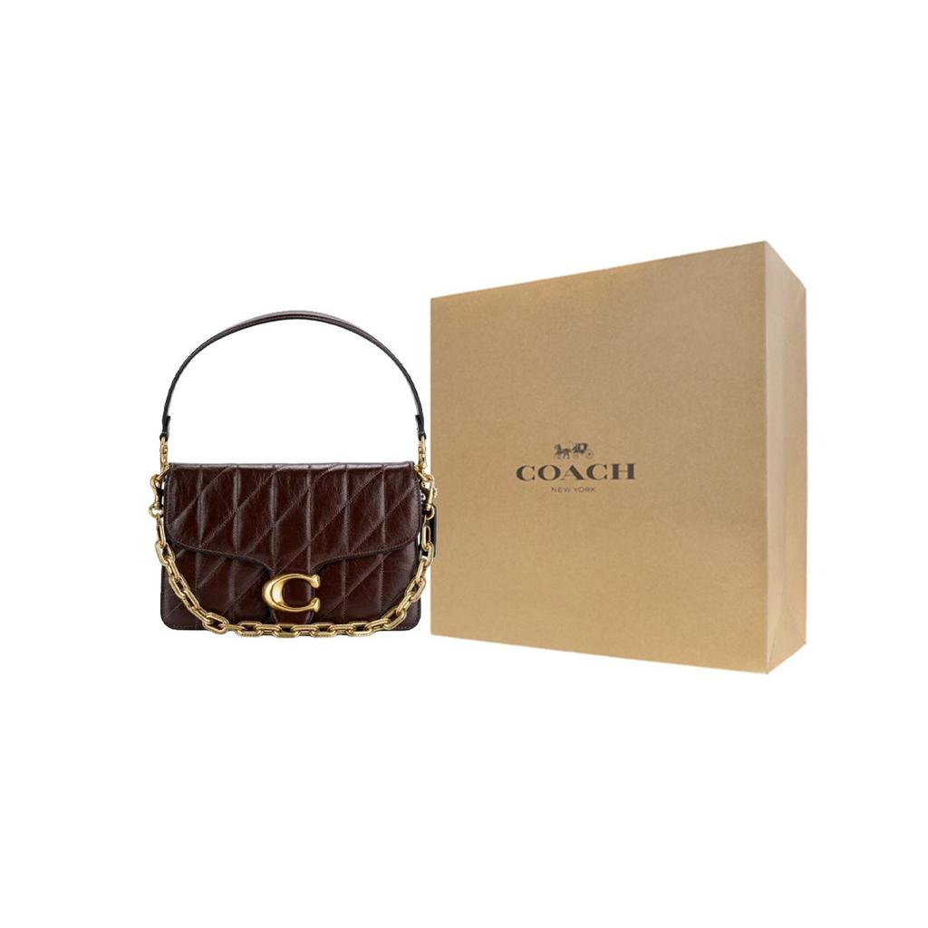 Coach Chain 26 Gold Metal Logo Leather Shoulder Bag Medium Maple Leaf Women shoulder bag CAF55-B4MPL