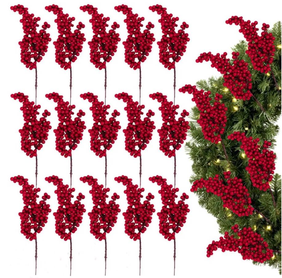 Christmas Artificial Flower Branch Accessories Artificial Green Plants Holiday Decorations Artificial Plants Red Fruit Berries Fruit Branches