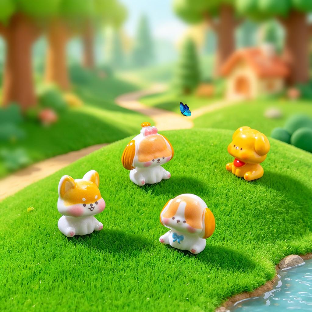 9Pcs/set Cartoon Mini Pet Dog Miniatures Resin Ornament Fairy Garden Decoration Moss Terrarium Micro Landscape