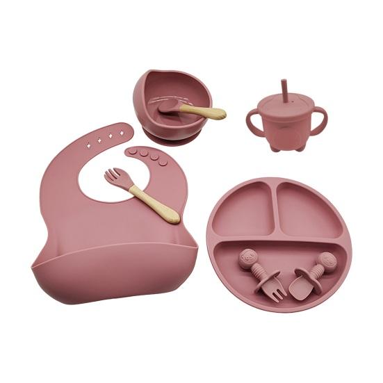 Набор детской посуды с силиконовой присоской, обеденная тарелка, миска, нагрудник, вилка, ложка, чашка-непроливайка, пищевая посудомоечная машина