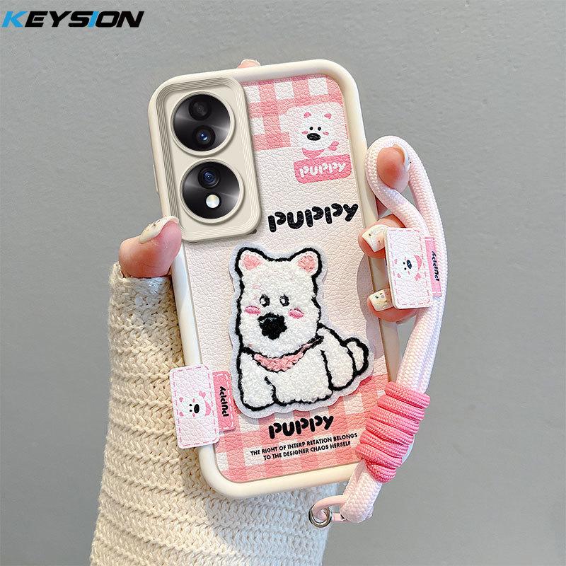 KEYSION Мультяшный Милый Плюшевый Вышитый Чехол для HONOR 70 5G со Шнурком Силиконовый Противоударный Чехол для Телефона для Huawei Honor 70