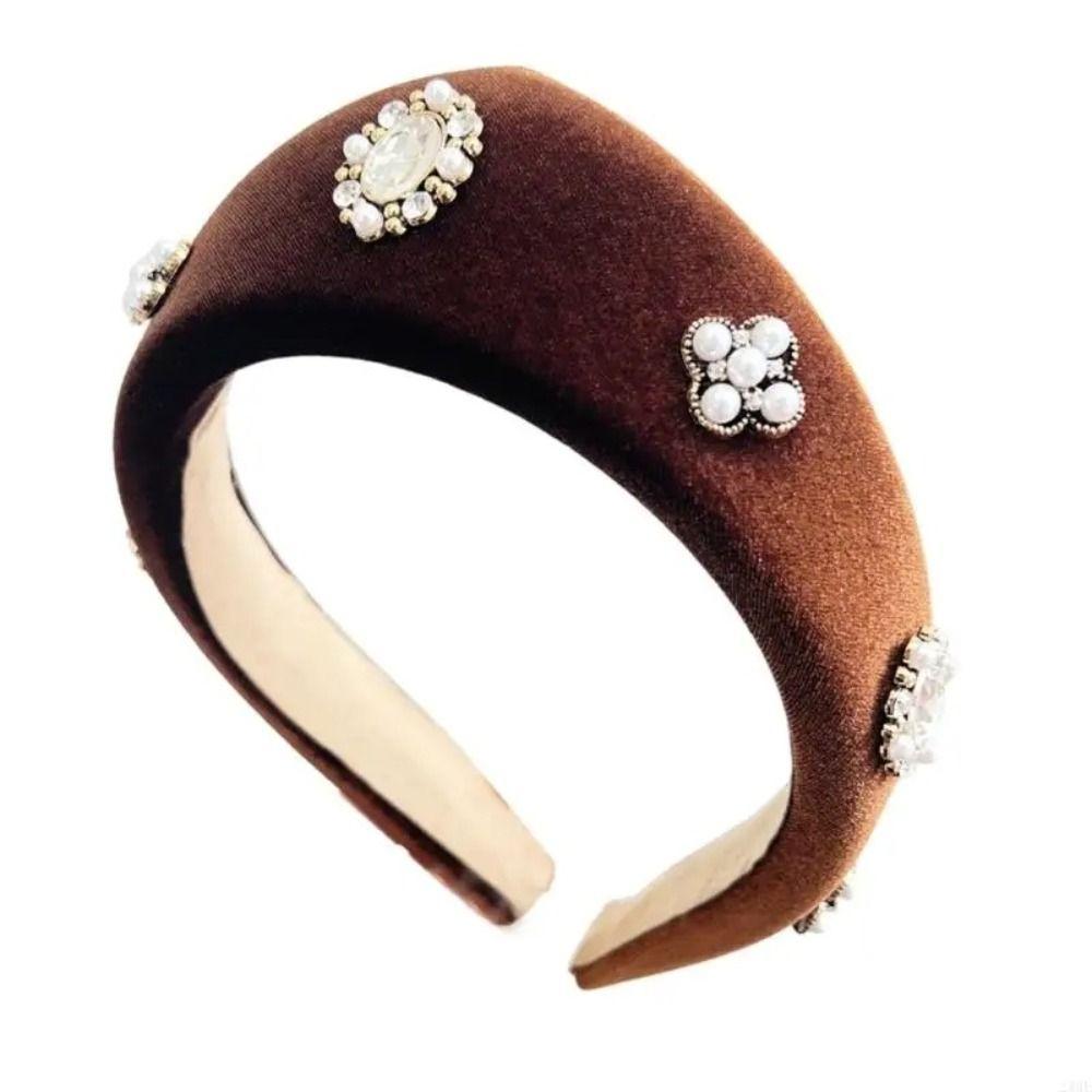 Simple Elegant Velvet Triangle Headband British Baroque Rhinestone Pearls Hairband Wide Edge Solid Color Crown Hair Hoop Party