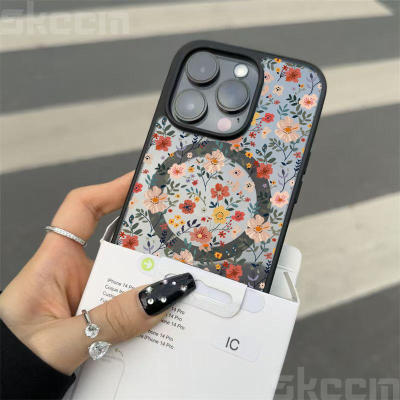 Милый чехол для телефона с цветочным узором для iPhone 16 15 14 Pro Max 11 12 13 Pro 16E XS X XR Матовый магнитный чехол Magsafe для беспроводной зарядки