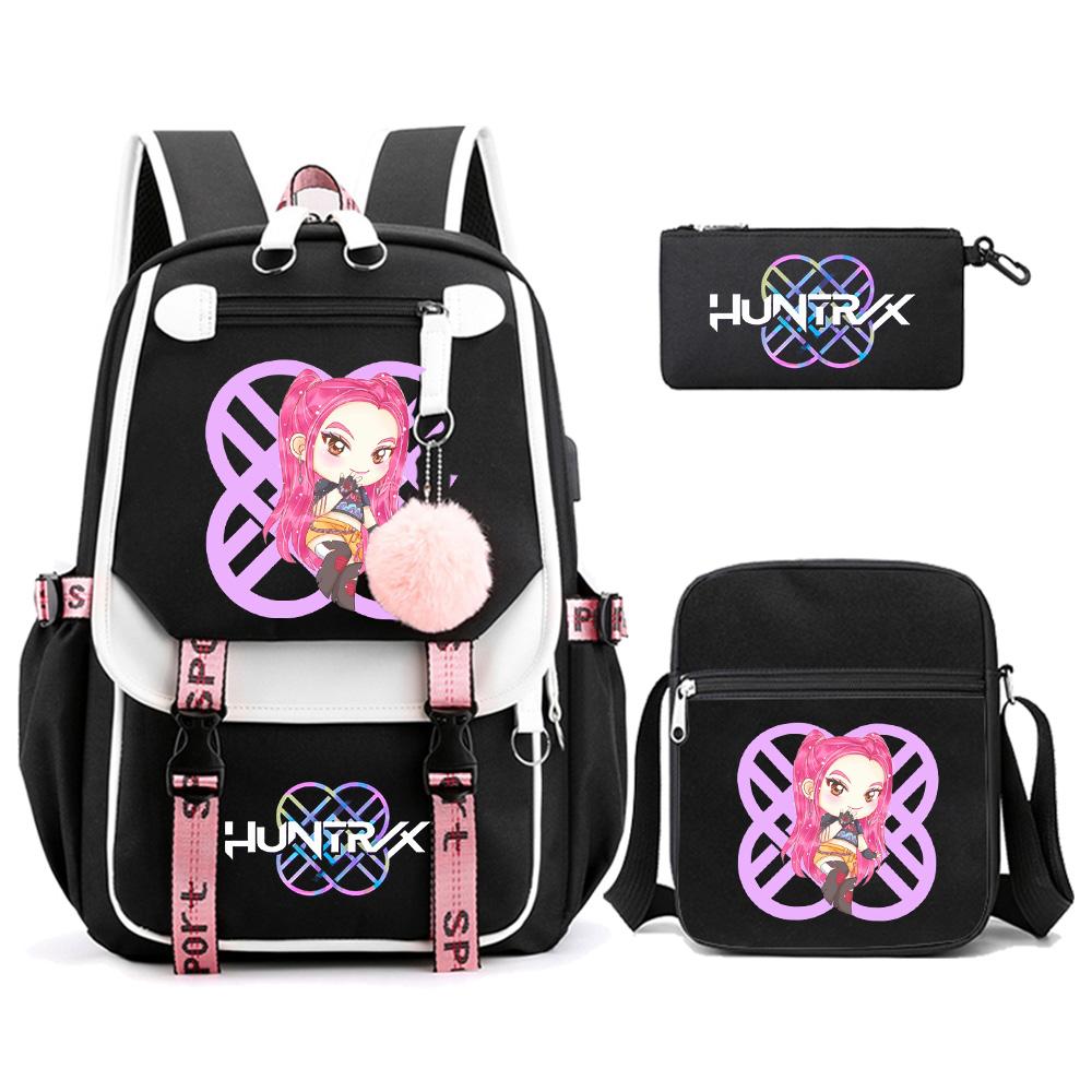 3Pcs/set Anime Cute Kpop Demon Hunters Printed Backpack with Shoulder Bag Pencil Case for Teenager Girl Boy Bookbag Large Capacity Travel Bag Kid Gift