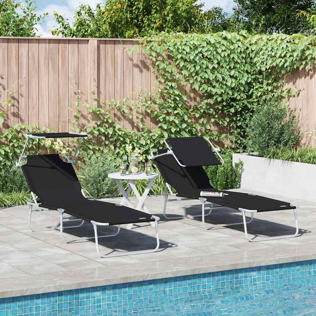 Sun Lounger 2 pcs Black 58 x 188 x 77 cm Polyester