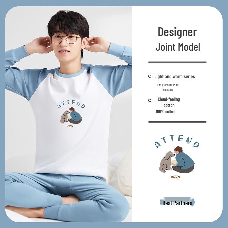 Комплект термобелья для подростков: Чистый хлопок, Тонкий стиль для учеников средней и старшей школы - Теплая хлопковая фланель