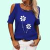 Женская повседневная футболка с открытыми плечами и круглым вырезом, летняя футболка с коротким рукавом и пуловером с принтом