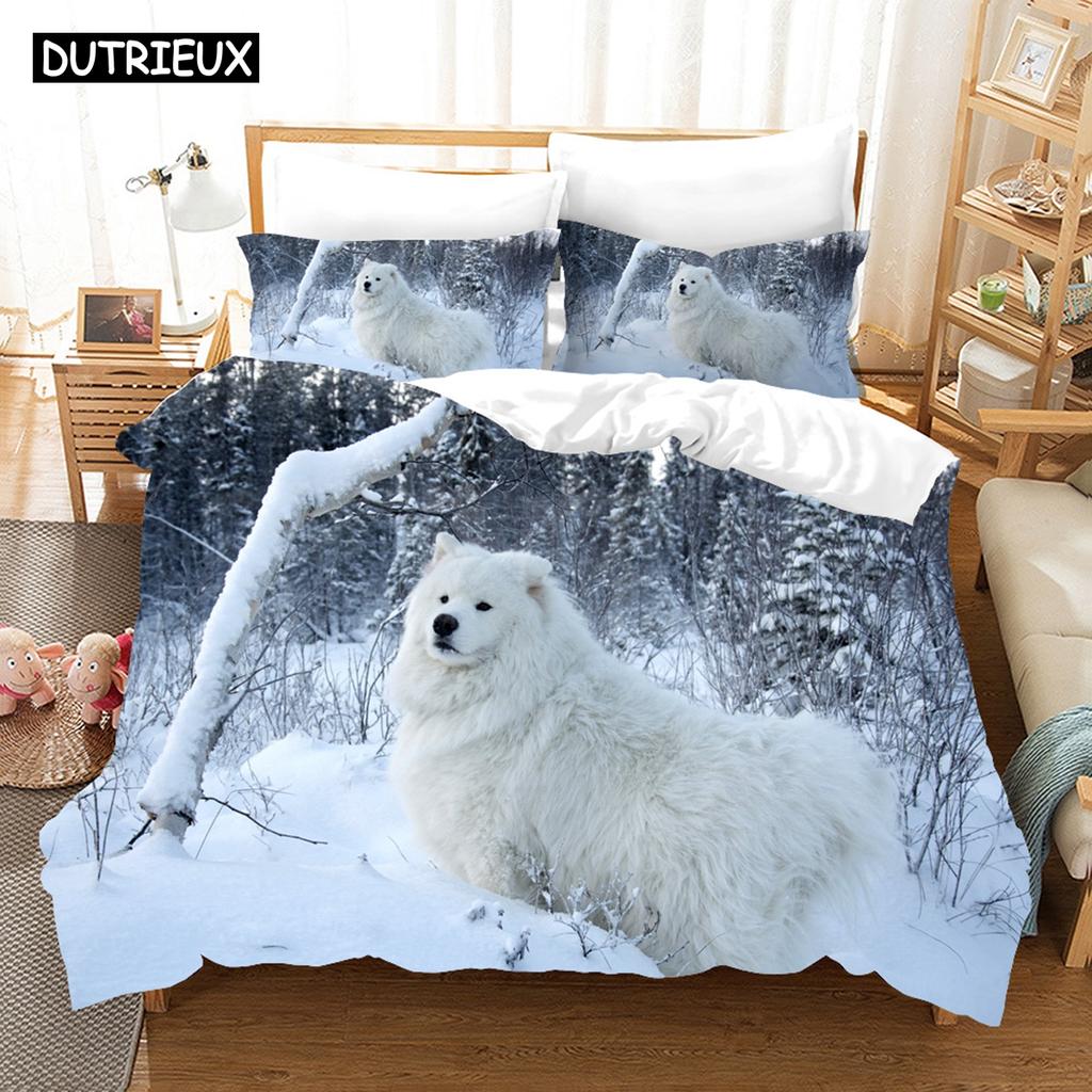 3D Комплекты постельного белья Самоед Набор пододеяльника с наволочкой Твин Фул Квин Кинг Постельные принадлежности Постельное белье