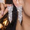 Роскошные сверкающие серьги-бантики с длинной бахромой из страз