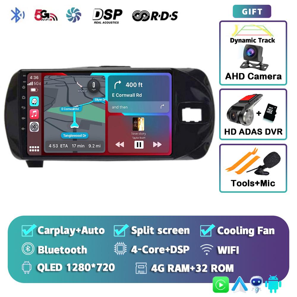 Android 14 Carplay для Toyota Vitz 3 XP130 2014 2015 2016 2017 2018 2019 Автомобильный радиоприемник Мультимедиа Видеоплеер Навигация GPS Стерео