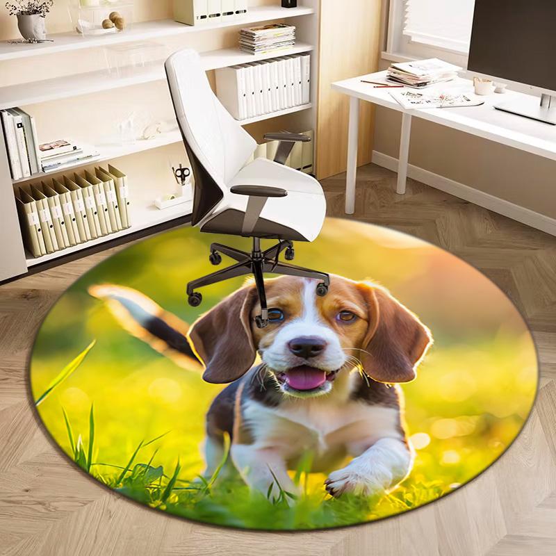 1Pc Cute pet Chihuahua Border Collie Printed circular carpet, home door mat, outdoor travel protection carpet