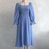 Женское платье миди весна-лето, расклешенные рукава, А-силуэт, квадратный воротник, высокая талия, однотонный цвет, S-XL