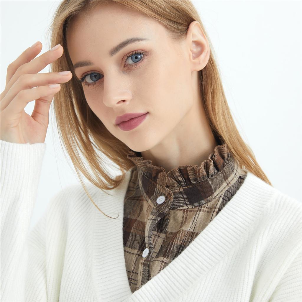 Cotton Plaid Short Shirt Collar Decorative Pointed Collar Shirt Fake Collar X20