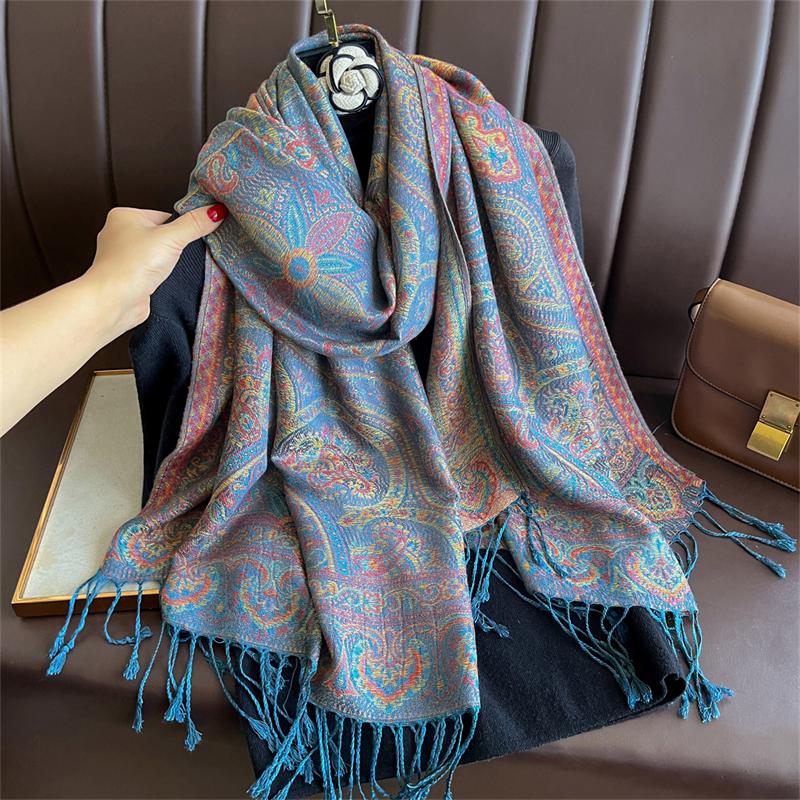 Autumn Scarf Women Pashmina Shawls Jacquard Cashmere Blanket Warm Thick Stoles for Lady Outdoor Paisley Religion Bufanda Scarf