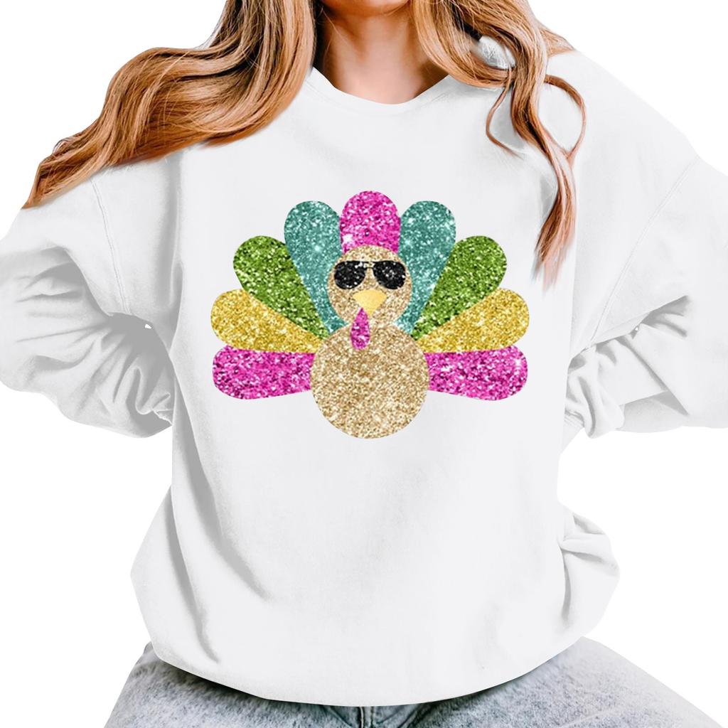 Женская повседневная мода День благодарения с принтом длинный рукав O-образный вырез пуловер толстовки