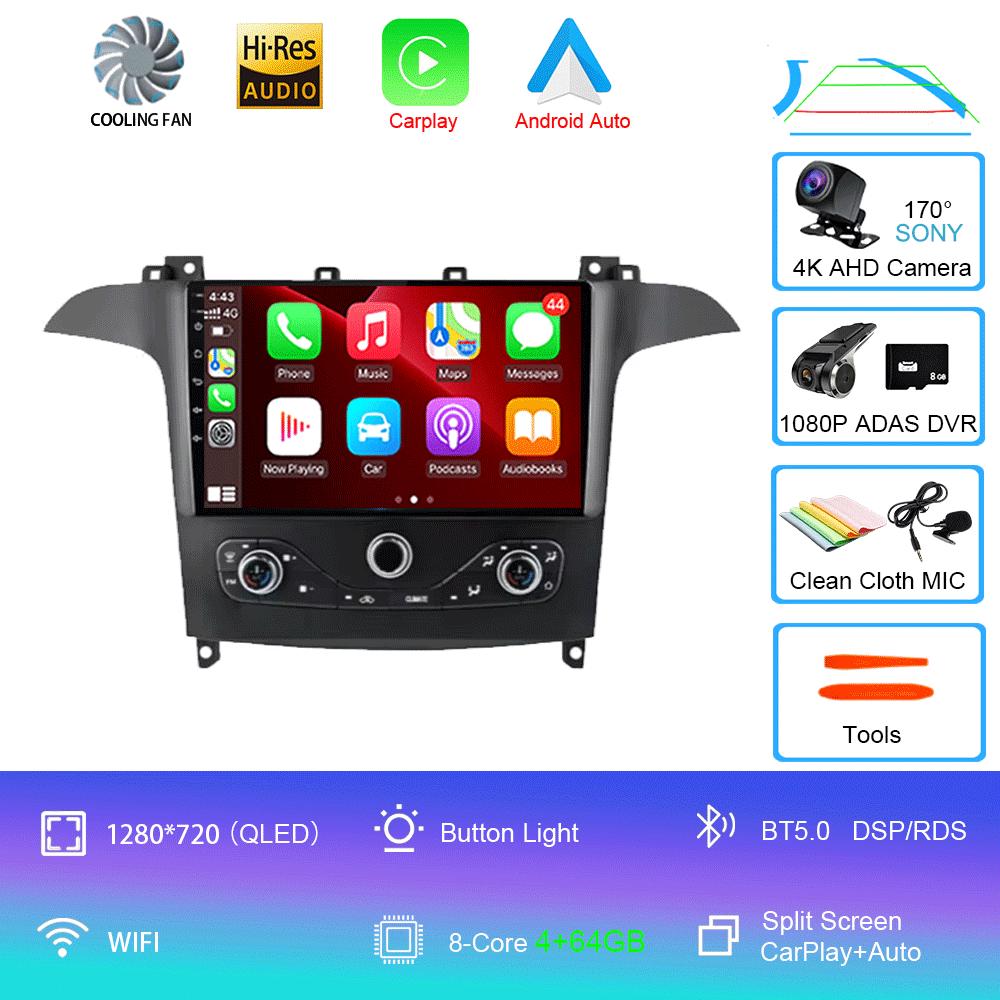 Android 14 Для Ford S MAX S-MAX 2006-2015 Для FORD GALAXY 2014 Автомагнитола GPS Carplay Мультимедийный плеер Навигация Стерео DSP DVD
