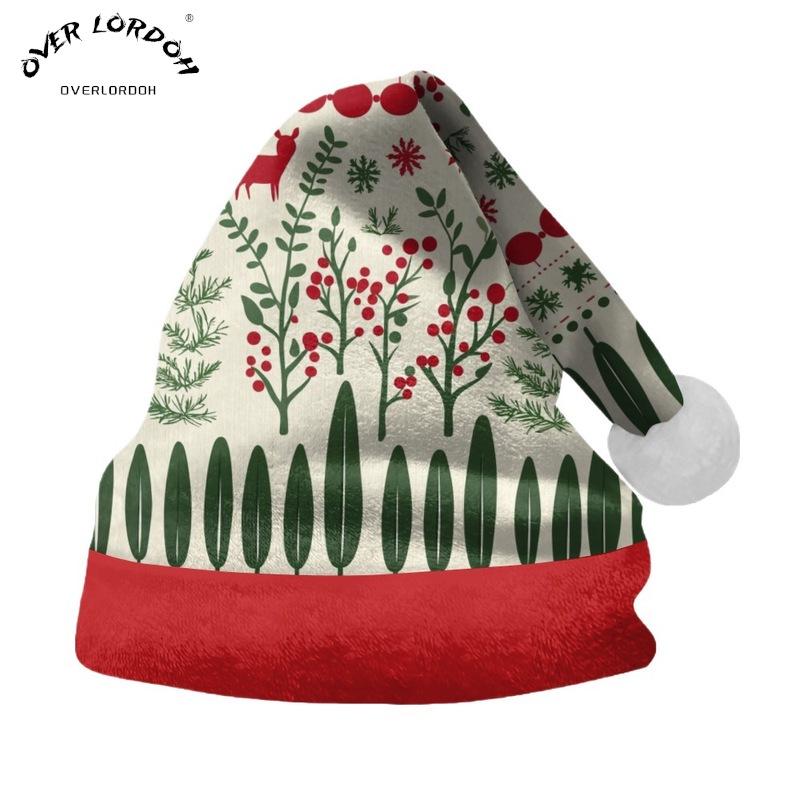 2024 Santa Claus Print Velvet Plush Christmas Hat for Adults & Kids - Double-sided Fleece