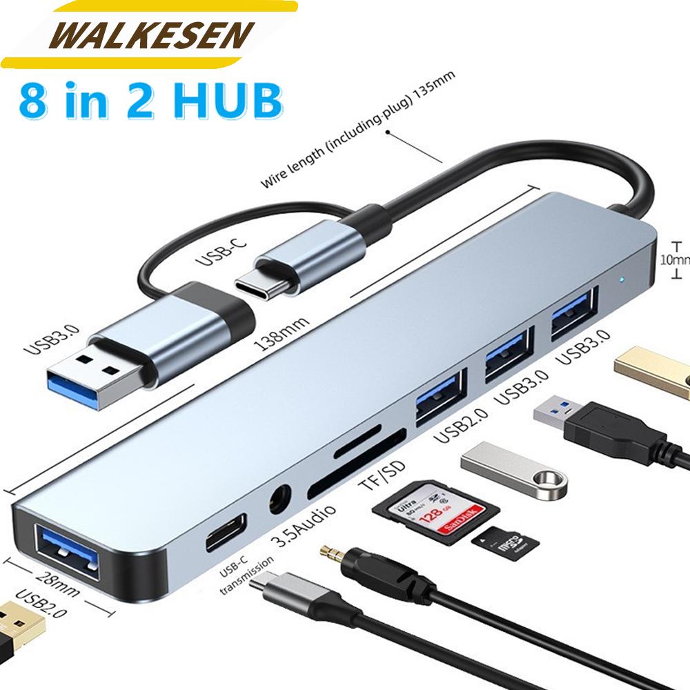 USB-C/USB-A Dual-Interface Hub 5-in-1 Adapter with USB3.0/2.0 Ports and SD/TF Card Reader for Laptops and Desktop Computers
